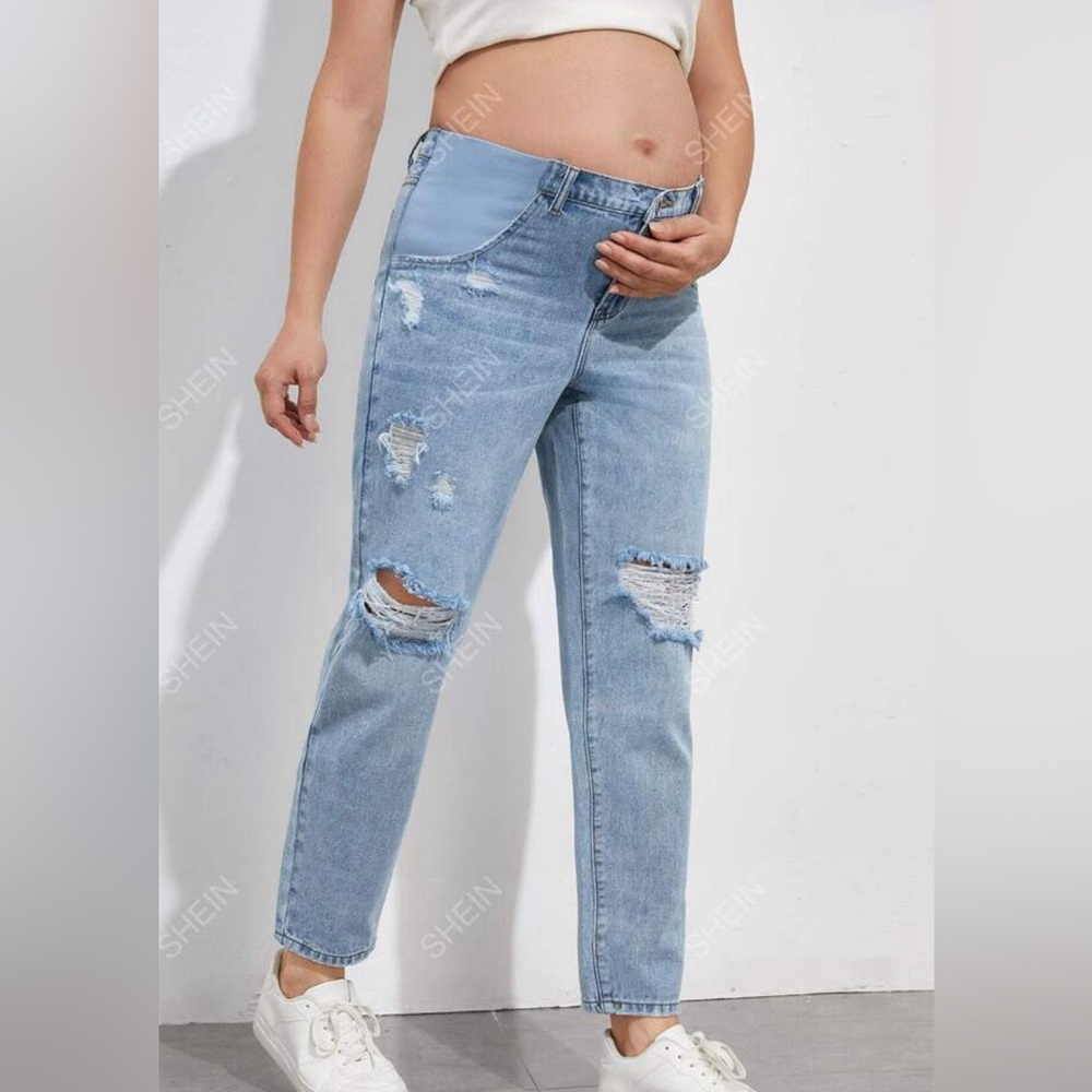 Maternity Distressed Mom Jeans